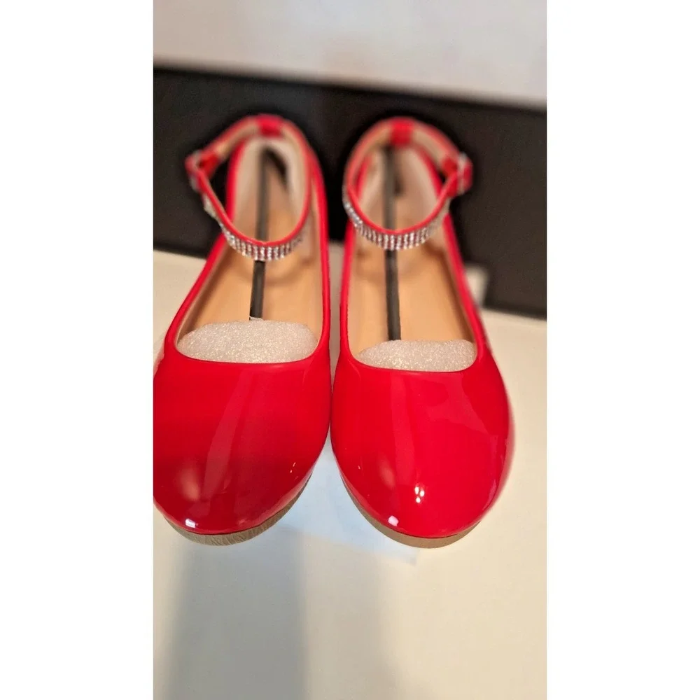 GIRLS RED RHINESTONE STRAP DRESS SHOES MARY JANE SIZE 1 NEW CUTE